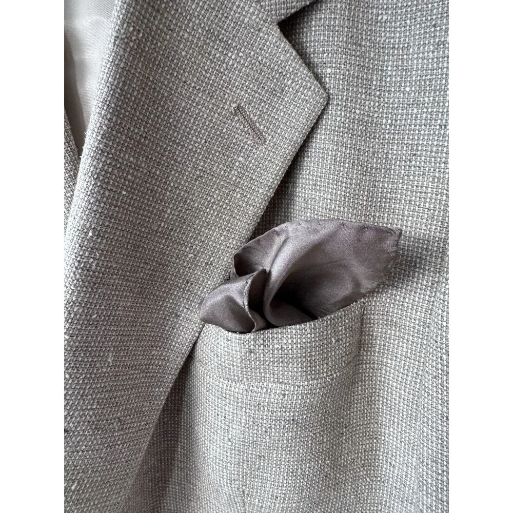 Savile Row Blazer Men 100% Silk Beige Brown Tweed Blazer Sport Coat Jacket 46L